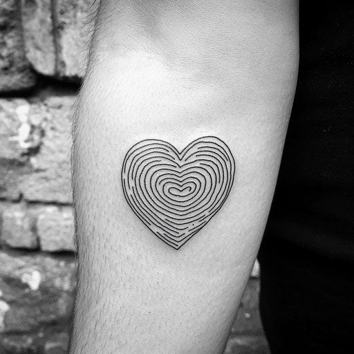 Fingerprint tattoo with a delicate heart outline