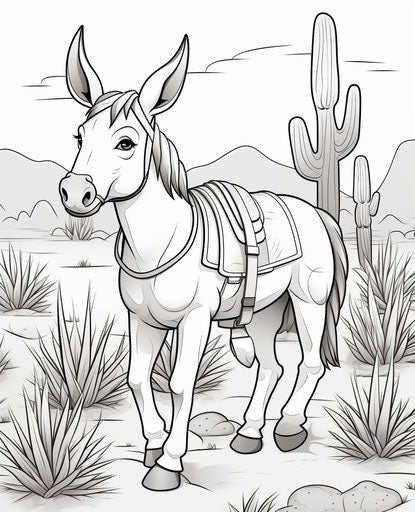 Cactus donkey and cactus coloring pages, comic art style, animals and people, playful cartoons 25:31