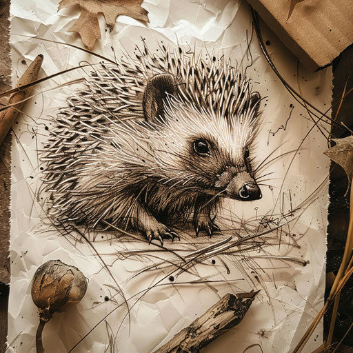 Rustic tattoo sketch of a hedgehog