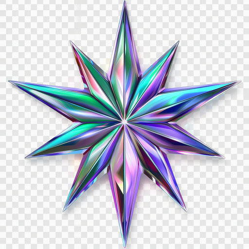Colorful star on transparent background, dark silver and teal style