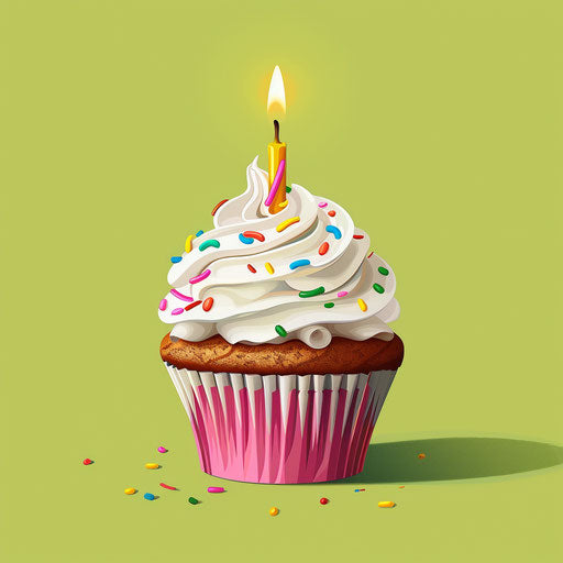 Realistic birthday cupcake clipart on chartreuse background