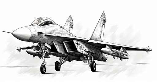 Captivating Soviet military fighter jet in meticulous ink