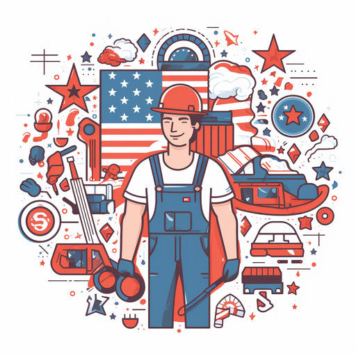 Minimalist Labor Day clipart on a white background