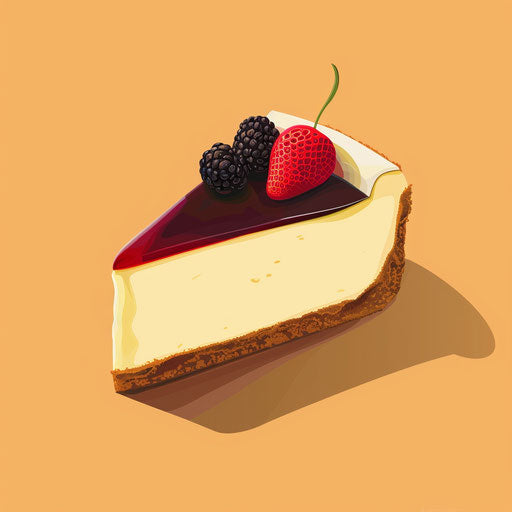 Realistic cheesecake clipart on flat sunset orange background