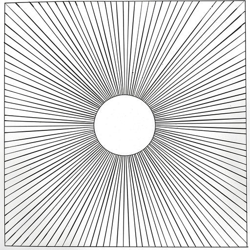 Bold circle with sunburst radiating lines. Coloring page