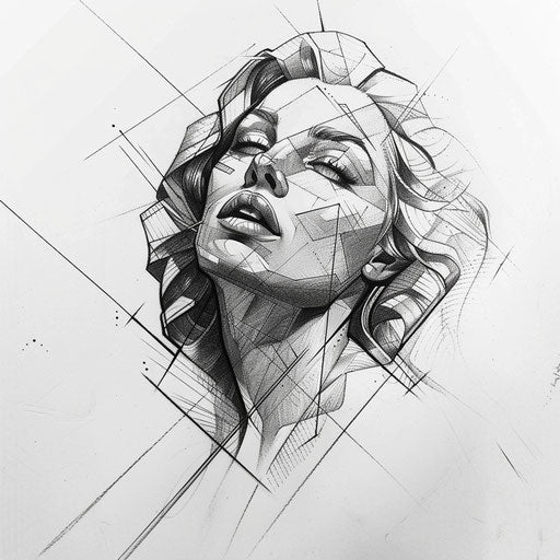 Elegant tattoo sketch of Aphrodite in monochrome geometric style