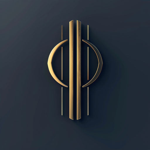 3D logo with minimalist monogram and gold accents, on dark navy background