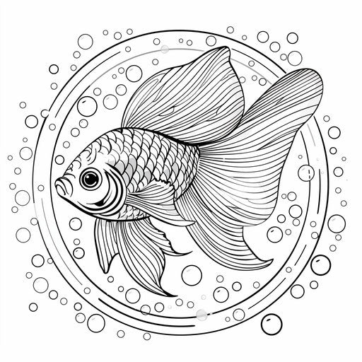 Fish swimming with bubbles, coloring book page