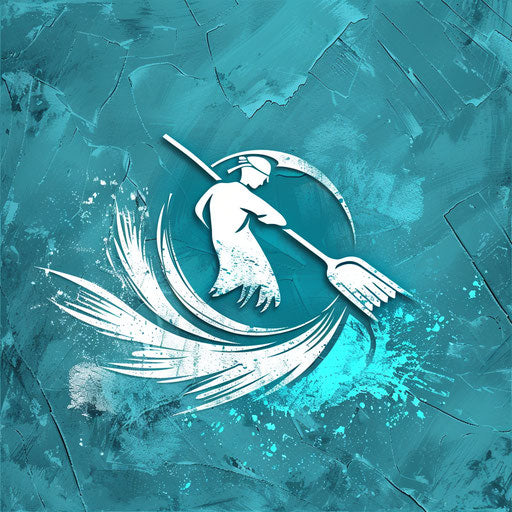 Cleaning company logo in teal and white with a textured background