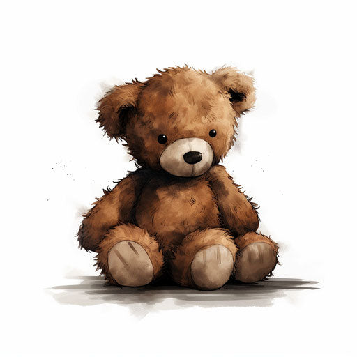 Teddy bear illustration in the style of Chiaroscuro Art, on white background
