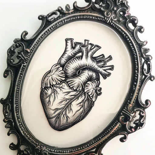 Anatomical heart tattoo in vintage ornate frame