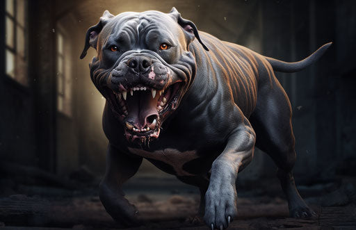 Energetic jump of a grey haired pittie in princesscore style