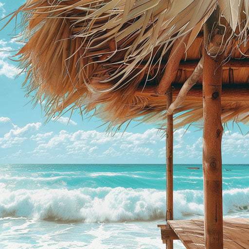 Beach cabana with ocean in the background