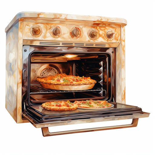 Oven clipart in the style of oil painting, on white background