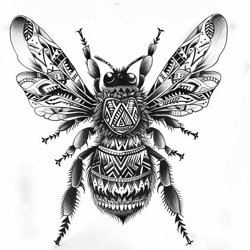 Polynesian bumble bee tattoo with traditional patterns