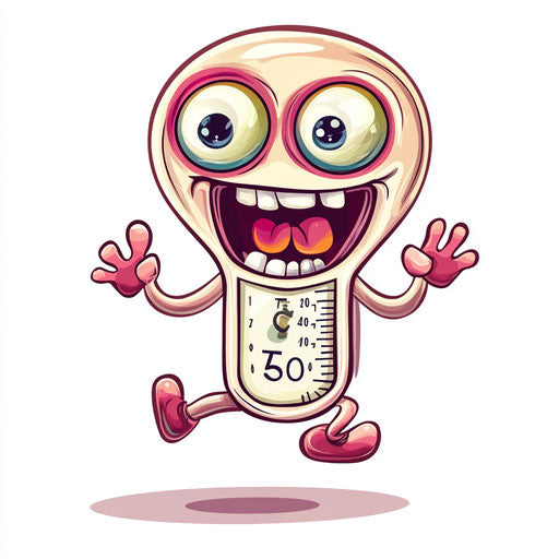 Humorous caricature of a thermometer with human characteristics