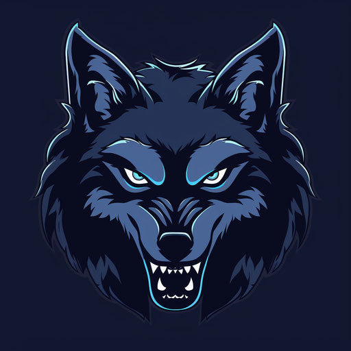 Fierce team logo with a menacing wolf and a dark blue background