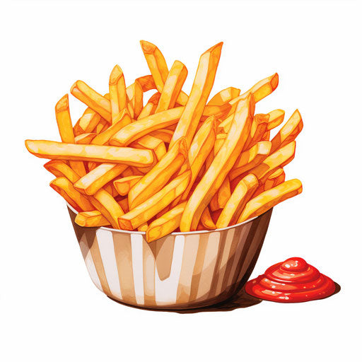 French fries illustration in the style of Oil painting, on white background