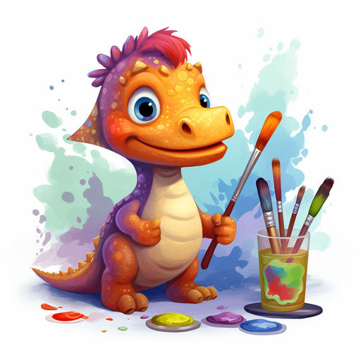 Charming dinosaur artwork in Impressionistic style, on a white backdrop