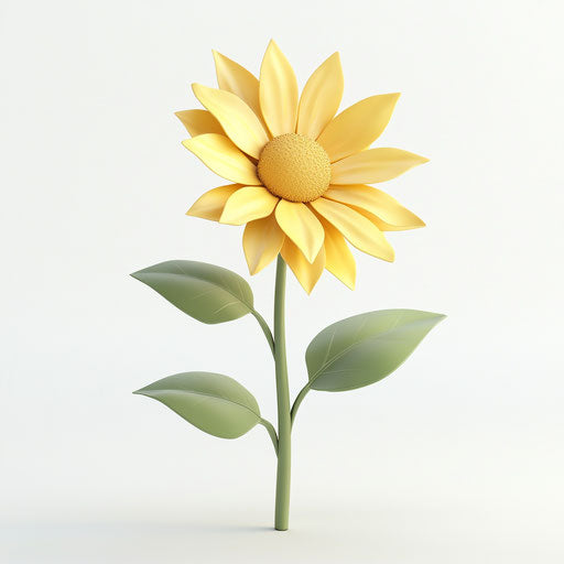 3D sunflower on white background, photo realistic style