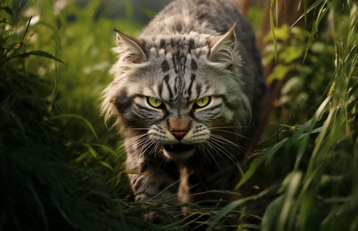 Cat walking on grass surrounded by plants