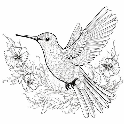 Detailed humming bird art for kids coloring, modernist lines