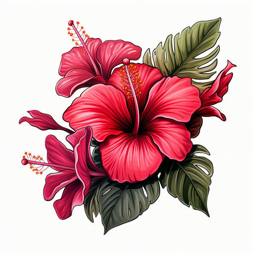 Hawaiian flower clipart in the style of Chiaroscuro Art, on white background