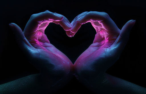 Heart shape hands on black background