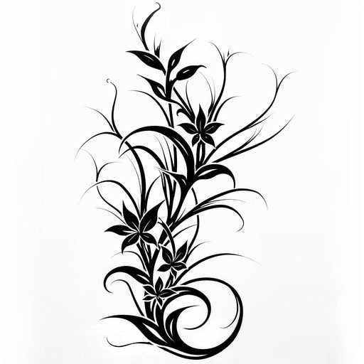 Bold tribal vine tattoo design on white background