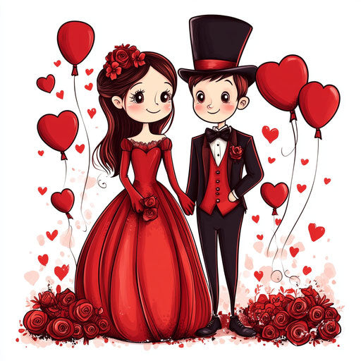 Valentine's Day couple illustration, cute red hearts