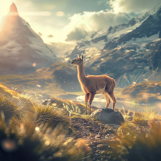 Vicuna in a whimsical mountain landscape