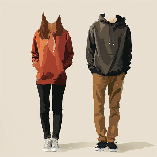 Two cliparts with flat random background, minimalist design, subtle shading