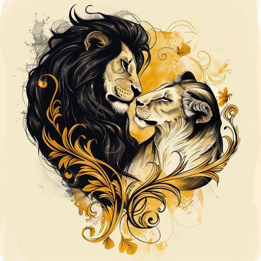 Bold sketch of a lion king and lioness queen