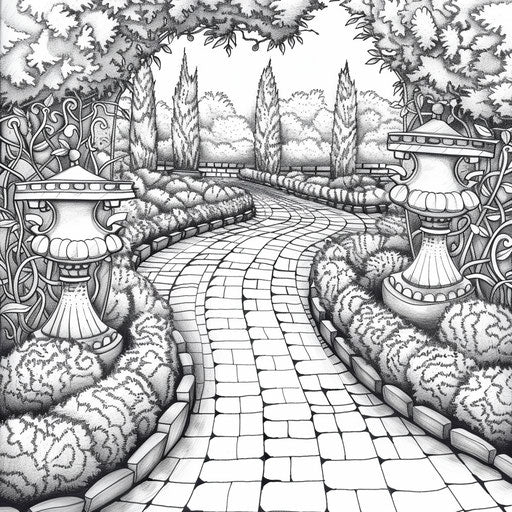 Labyrinthine garden path leading to a hidden alcove
