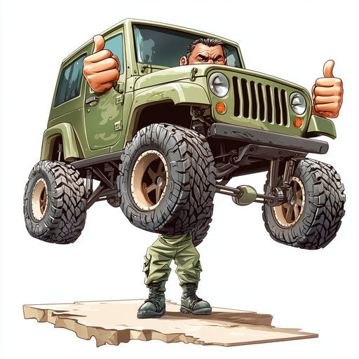 Humorous caricature of a jeep clipart with human characteristics