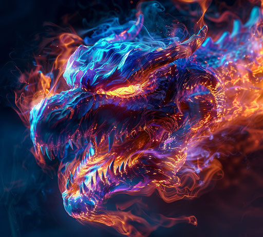 Furious monster with hot flames on black background