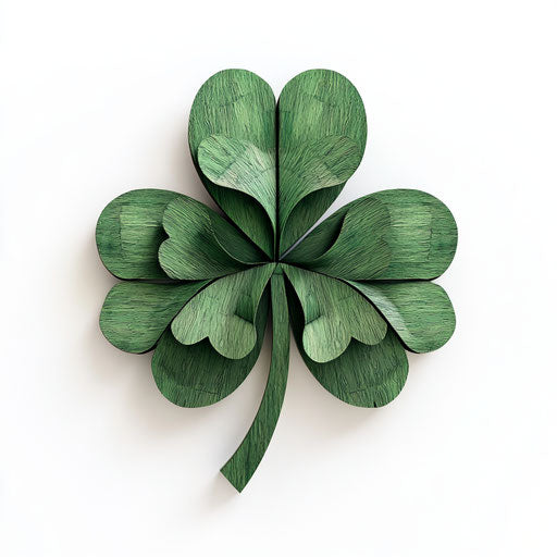 Wooden four-leaf clover on white background with no shadows