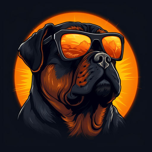 Expressive character design logo of orange and black rottweiler