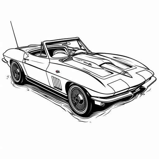 Corvette convertible with top down in simple bold outline