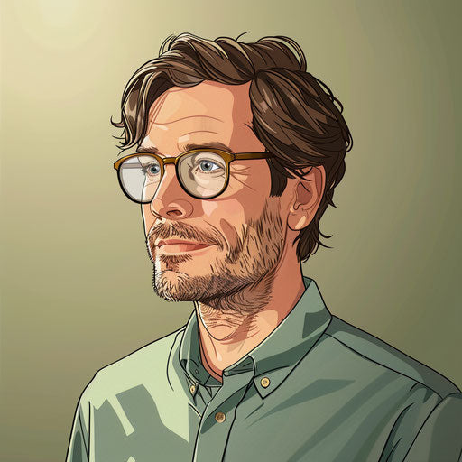 Realistic male teacher clipart with muted olive background