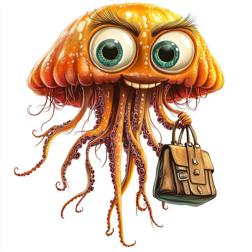 Humorous caricature of a jellyfish with human characteristics