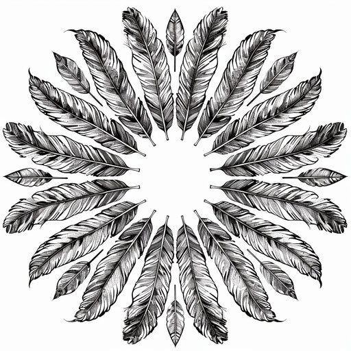 Intricate feathers in circular mandala. Coloring page