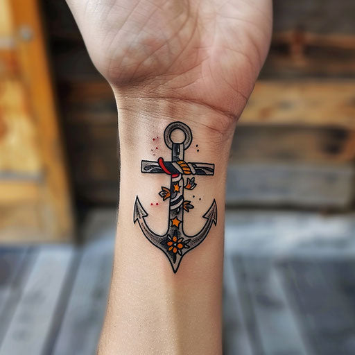 Anchor wrist tattoo Sailor Jerry style