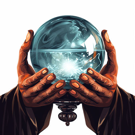Crystal ball clipart in Chiaroscuro Art style on white background