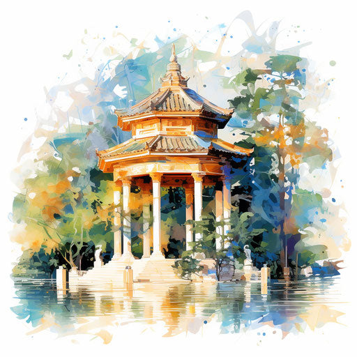 Temple clipart in the style of Impressionistic Art, on a white background