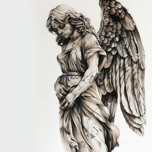 Realistic guardian angel tattoo on pure white background