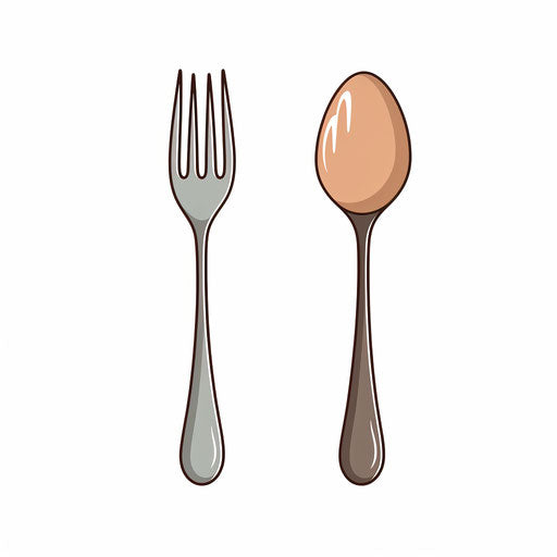 Illustration of spoon and fork in Minimalist style, on white background