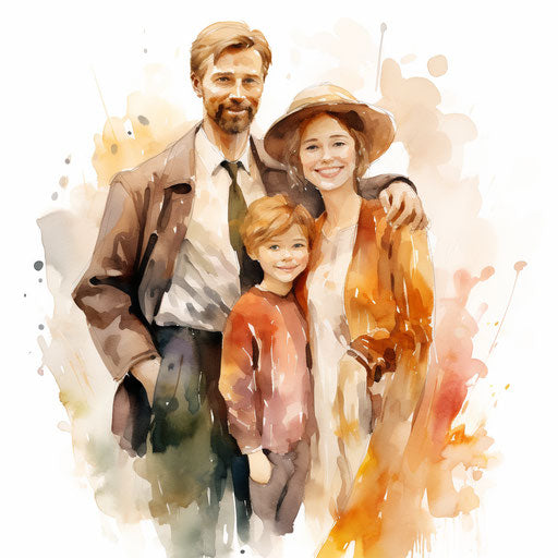 Happy family clipart in the style of Impressionistic Art, on a white background