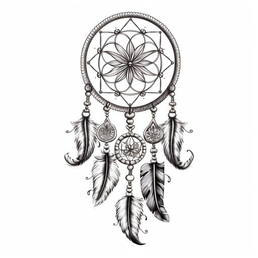 Black and white dream catcher in ink drawing style