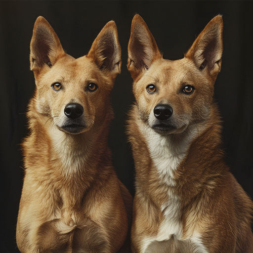 Dingoes with a regal pose, in the style of Tim Flach